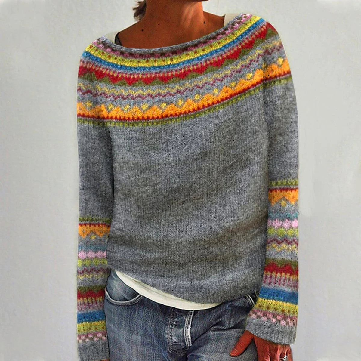 Damen Warmer Strickpullover mit Rundhalsausschnitt und Langen Ärmeln – Gemütlich & Farbverliebt