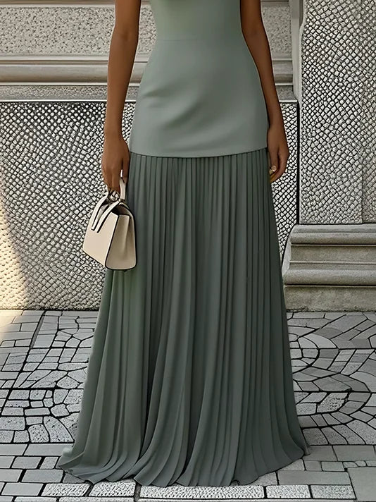 Ärmelloses Maxi-Kleid für Damen mit Plisseerock-Maxi Dress-Alpenkind