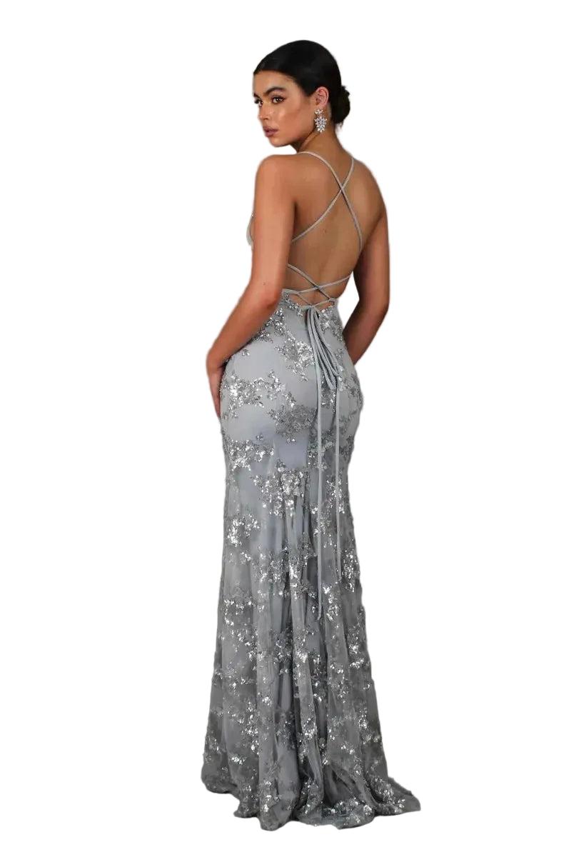Damen Abendkleid in Bodenlänge mit schmalen Trägern-Midi Dress-Alpenkind