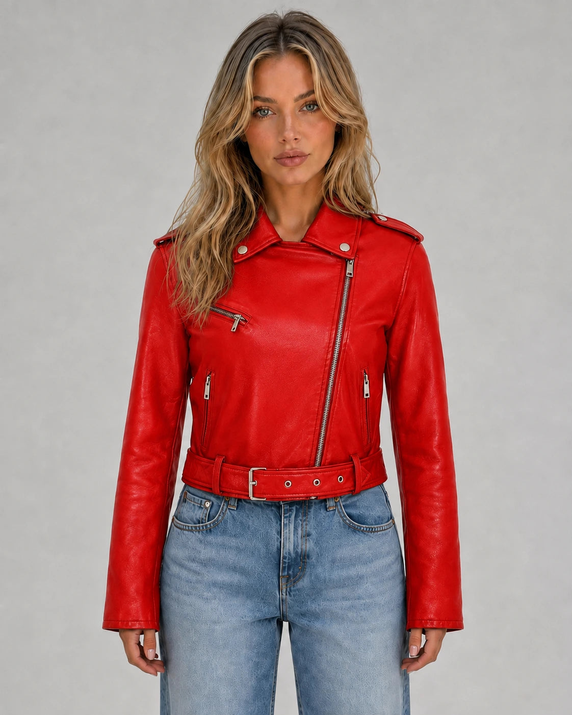 Damen-Bikerjacke mit asymmetrischem Reißverschluss und Gürtel-Jacket for women-Alpenkind