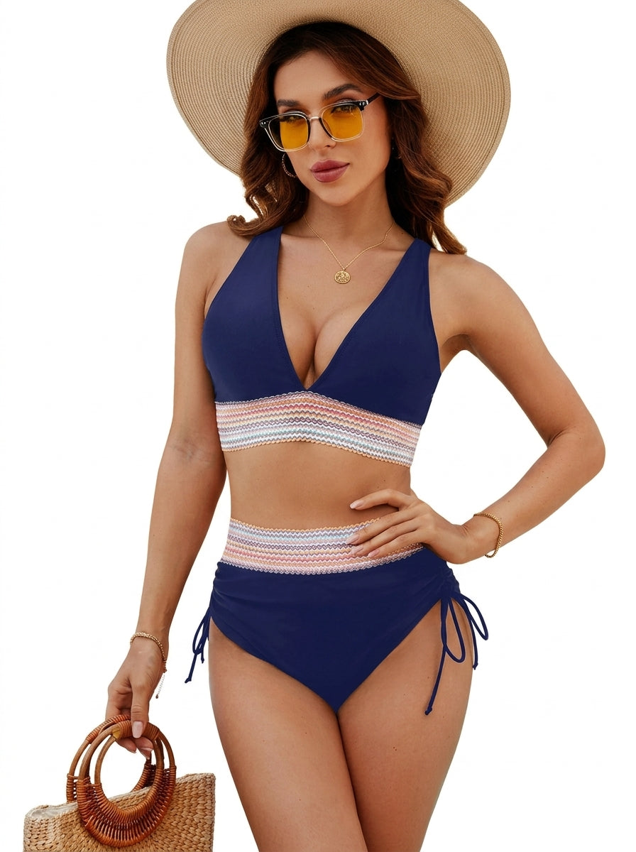 Damen-Bikini-Set mit Halterneck-Oberteil und hoch taillierter Hose mit seitlicher Raffung-Swimwear for women-Alpenkind