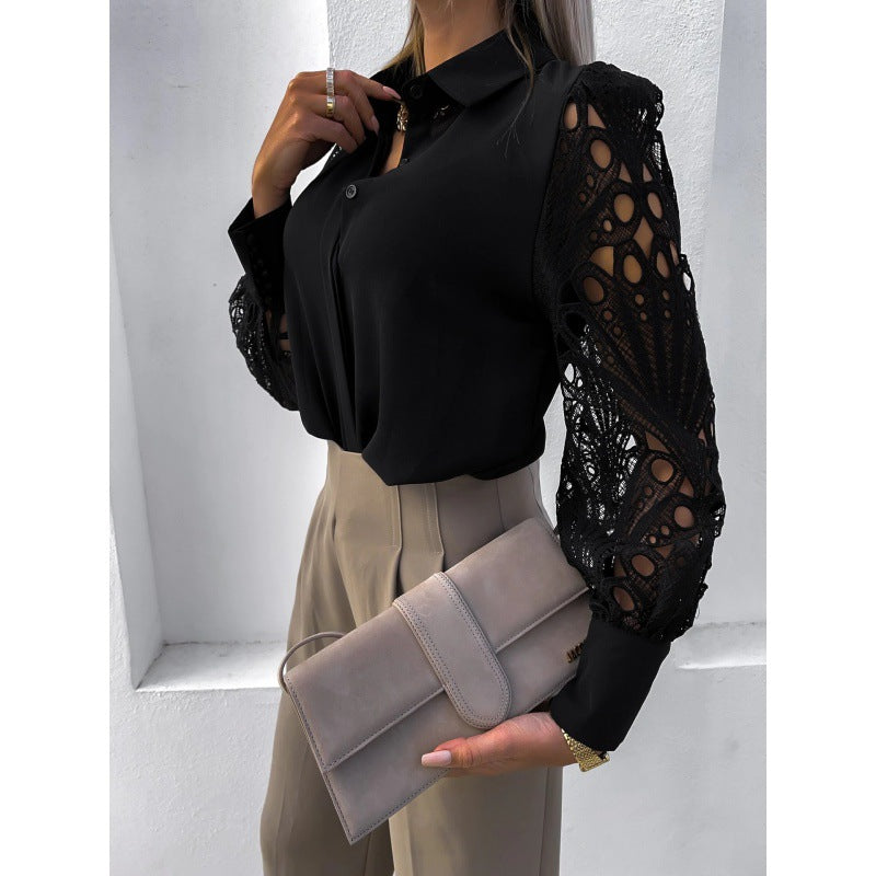 Damen-Bluse mit Cut-out-Ärmeln und Umlegekragen-Blouse for women-Alpenkind