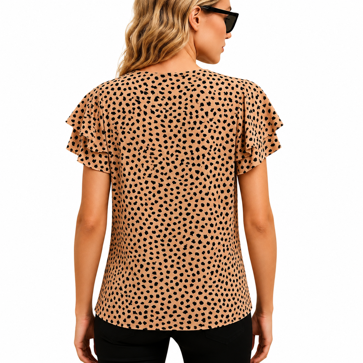 Damen Bluse mit Punktmuster und kurzen Flatterärmeln-Blouses for women-Alpenkind