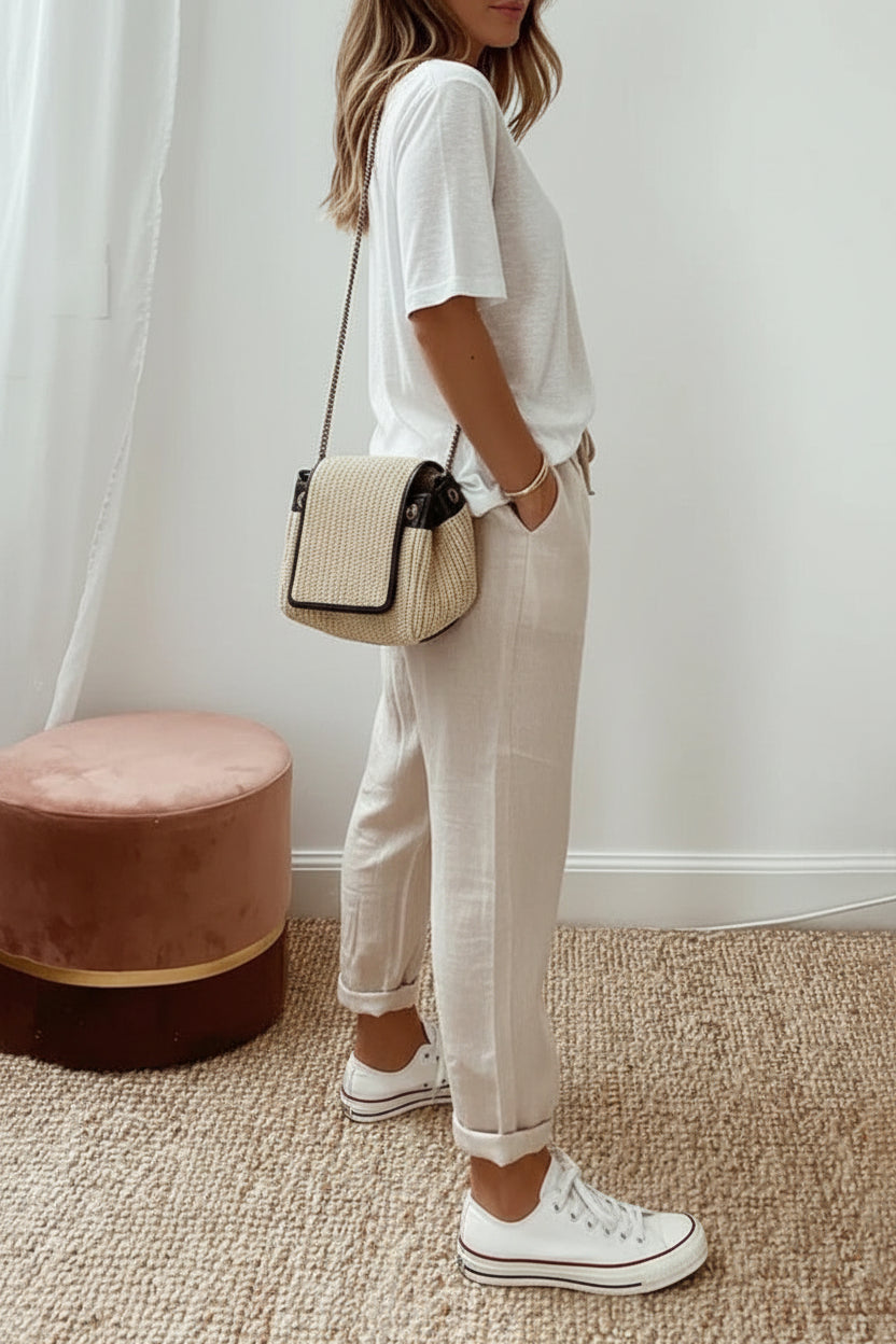 Damen Hose mit Kordelzugbund und Schmal Zulaufendem Bein