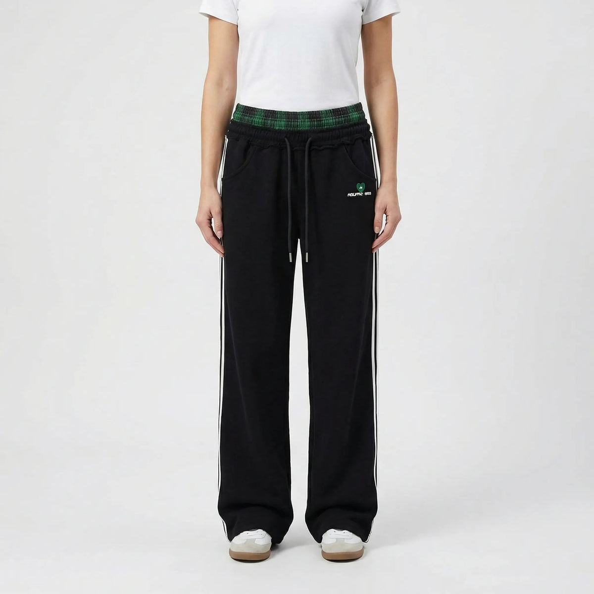 Damen-Jogginghose mit weitem Bein und kariertem Bund-Pants for Women-Alpenkind