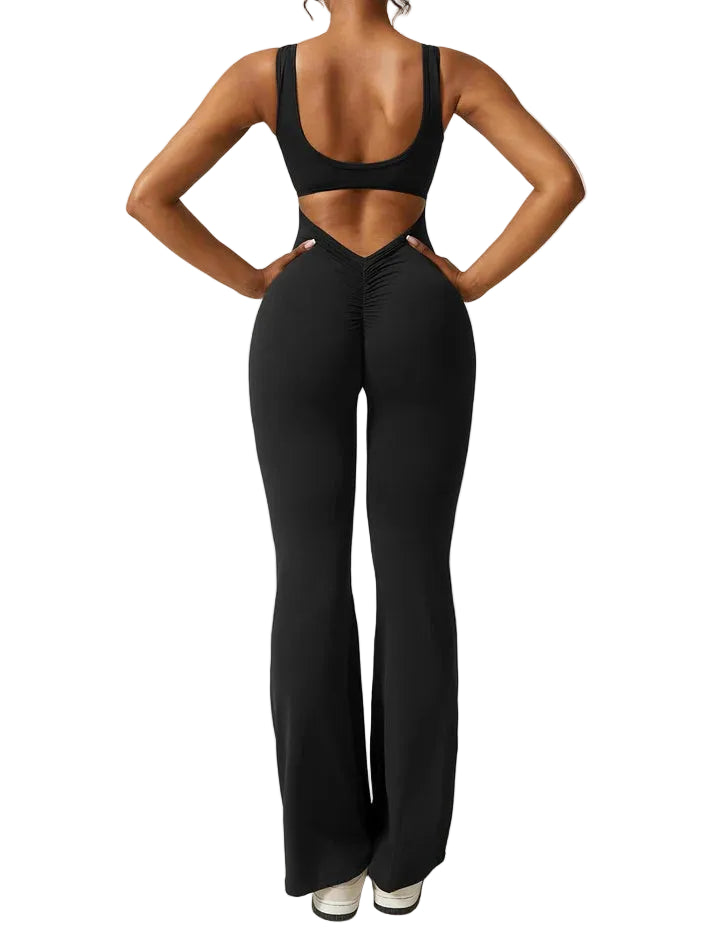 Damen Jumpsuit mit offenem Rücken und ausgestelltem Bein-Jumpsuits for women-Alpenkind