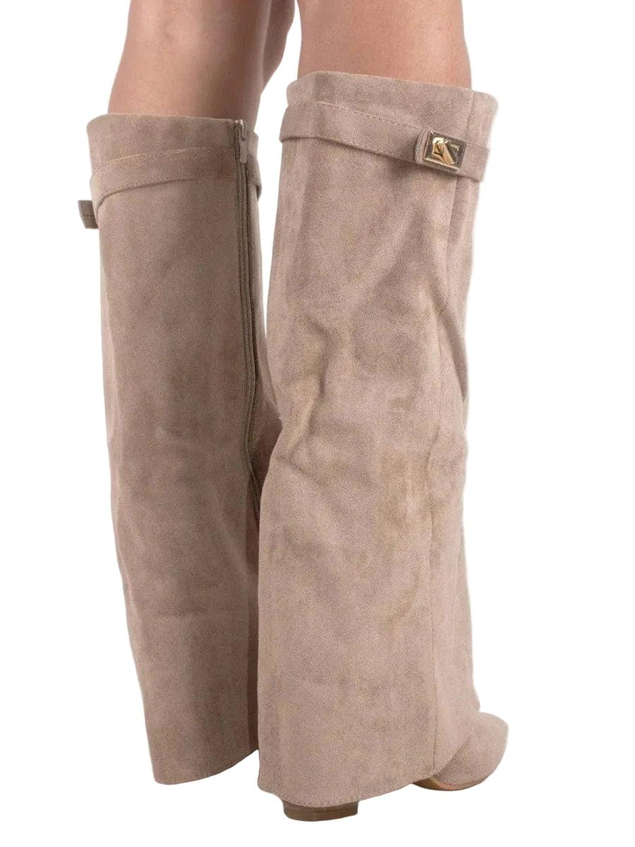 Damen Kniehohe Stiefel mit Spitz zulaufender Form und Blockabsatz-Footwear for women-Alpenkind
