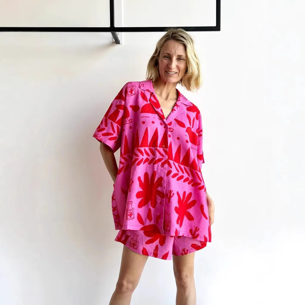 Damen Kurzarmhemd und Shorts Set mit abstraktem Muster-Sets for women-Alpenkind