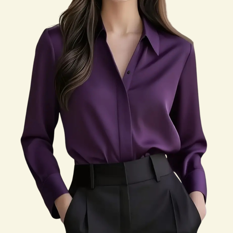 Damen Langarmbluse mit spitzem Kragen und verdeckter Knopfleiste-Women blouse-Alpenkind