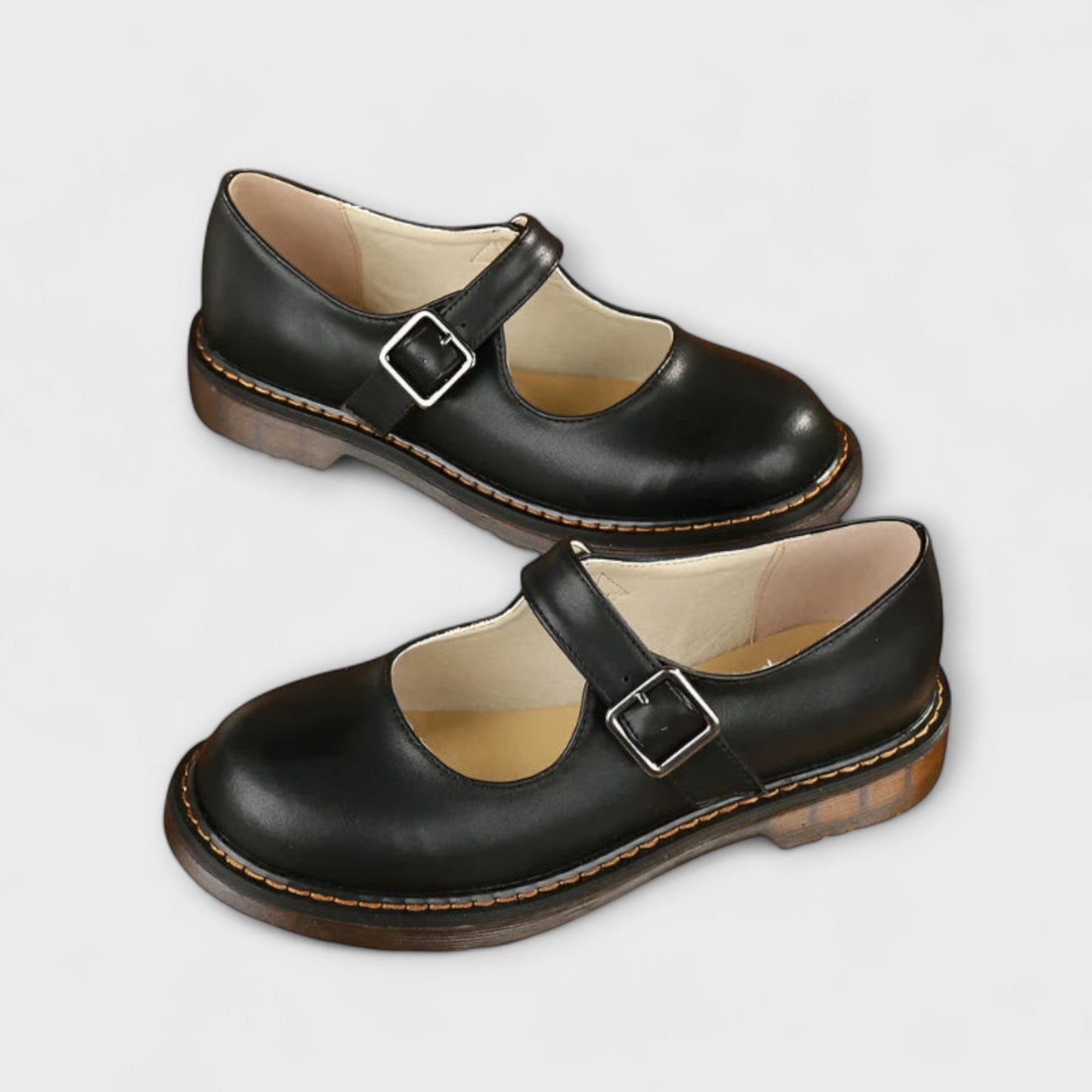 Damen-Mary-Jane-Halbschuhe mit Schnallenriemen und Kontrastnähten-Footwear for women-Alpenkind