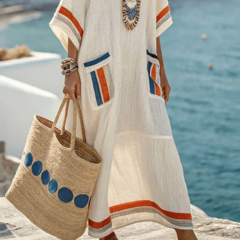 Damen-Maxi-Kaftankleid mit aufgesetzten Taschen-Maxi Dress-Alpenkind