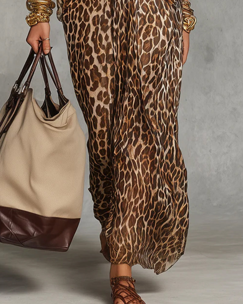 Damen-Maxikleid mit Animal-Print und Drapierung-Maxi Dress-Alpenkind