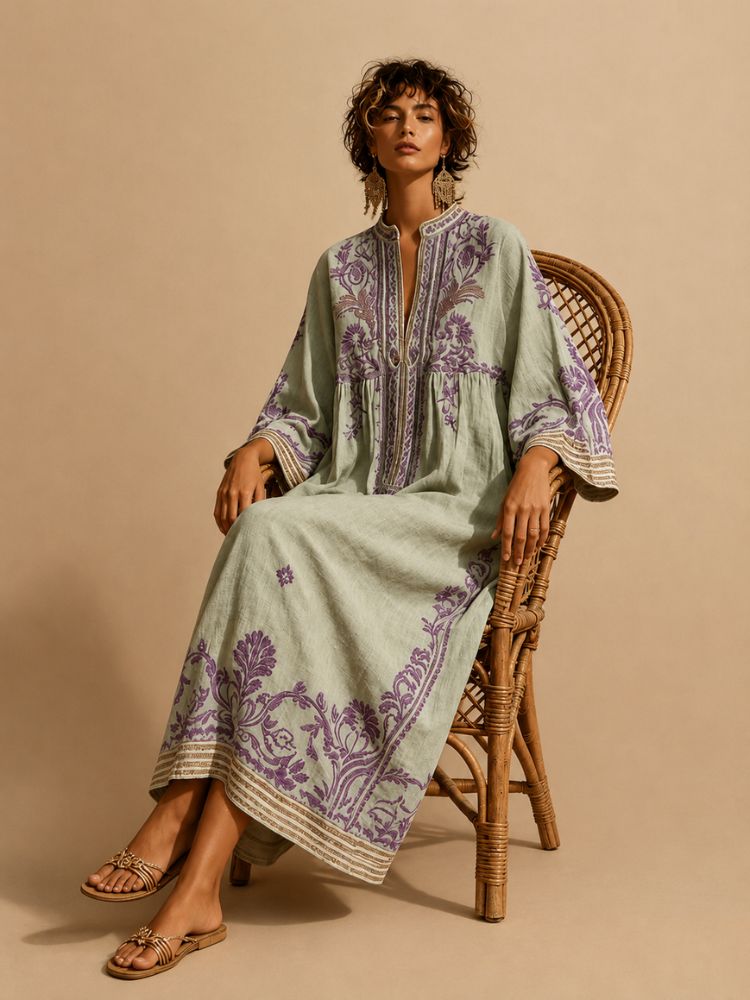 Damen-Maxikleid mit Stickerei und weiten Ärmeln-Maxi Dress-Alpenkind