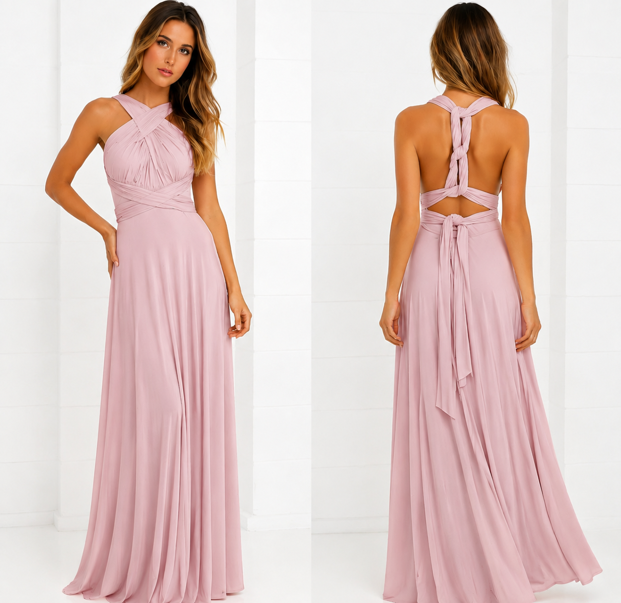 Damen Maxikleid mit überkreuztem Halsteil-Maxi Dress-Alpenkind