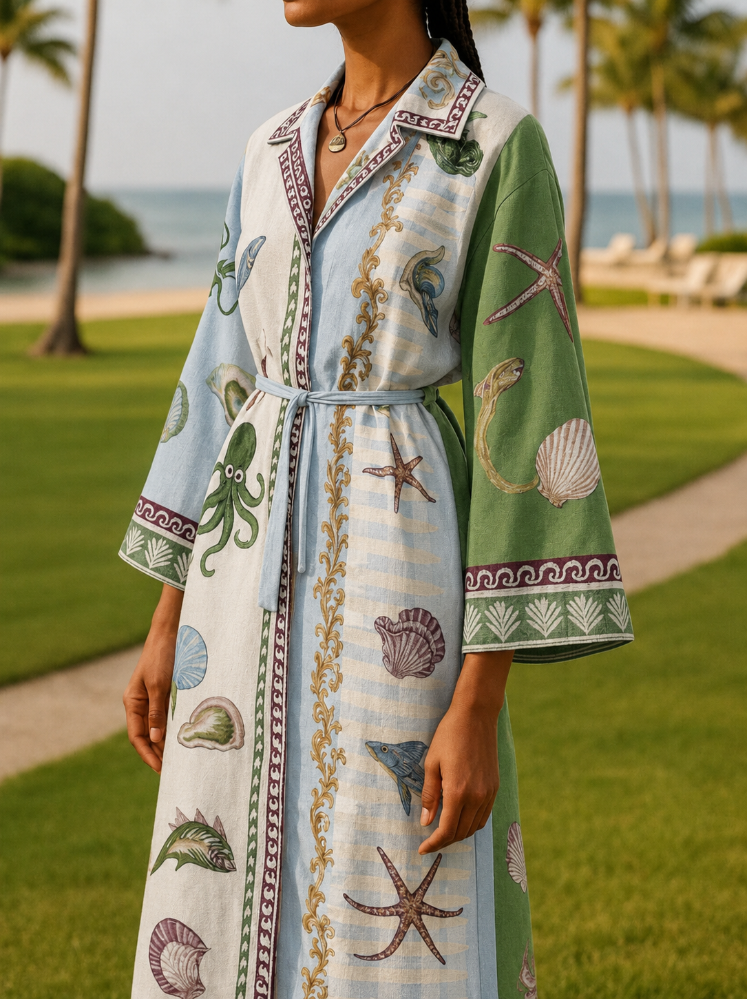 Damen Midi-Hemdblusenkleid mit Print und Gürtel-Midi Dress-Alpenkind