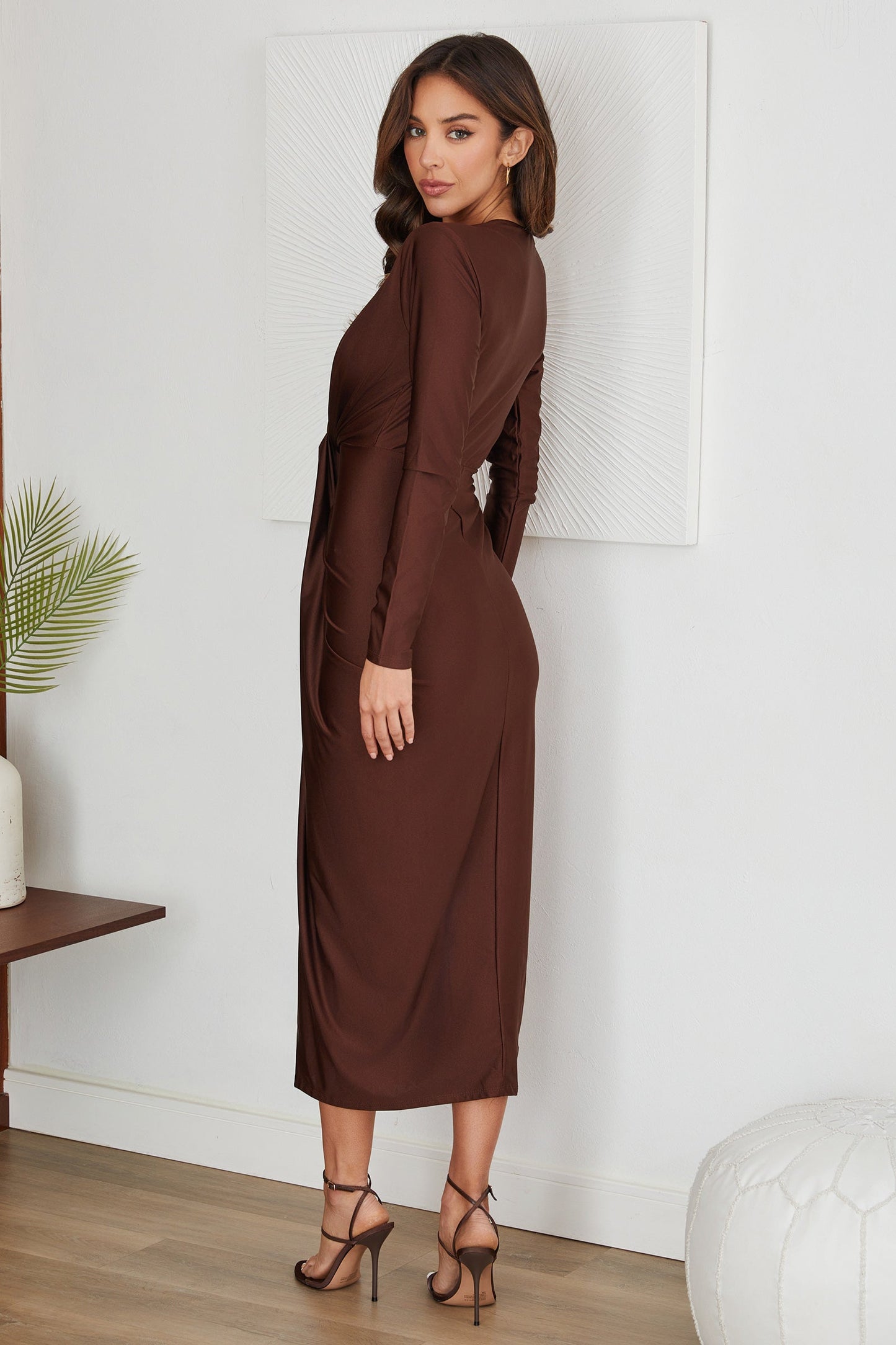 Damen-Midikleid mit langen Ärmeln und Twist-Detail-Midi Dress-Alpenkind
