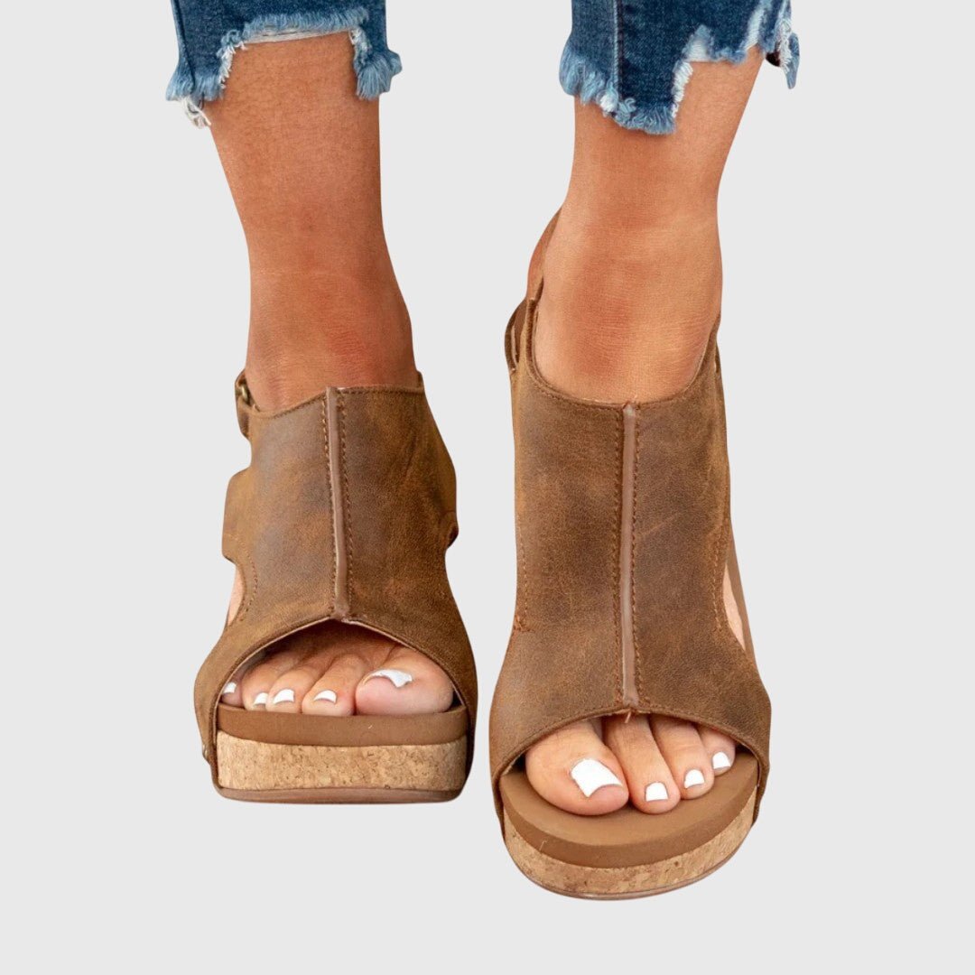 Damen-Sandalen mit offener Zehenpartie und Kork-Keilabsatz-Footwear for women-Alpenkind