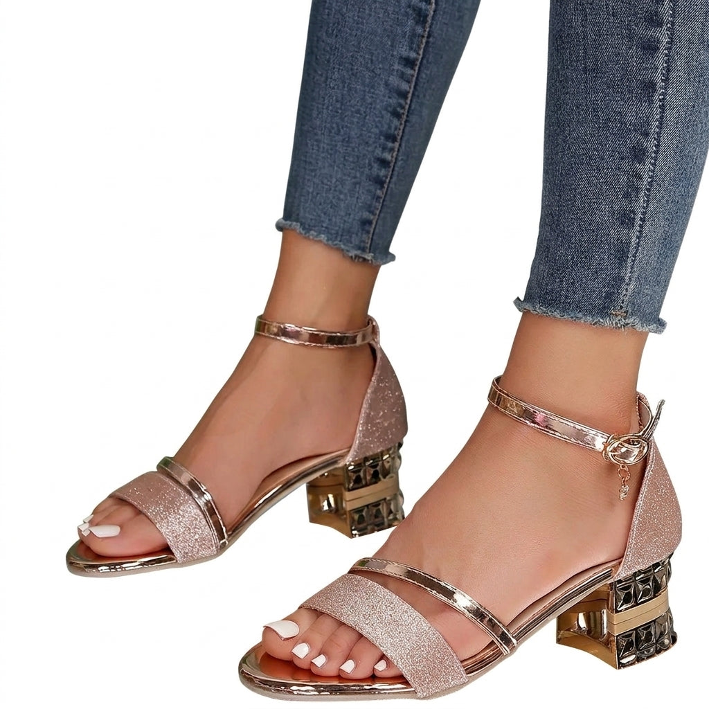 Damen-Sandalen mit strukturiertem Blockabsatz und Knöchelriemen-Footwear for women-Alpenkind