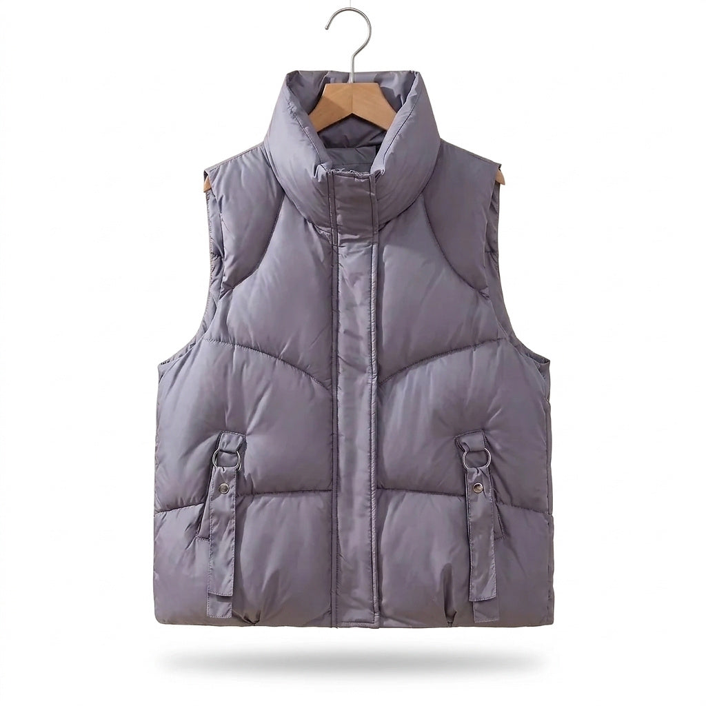 Damen-Steppweste mit Stehkragen und dekorativen Riemen-Vests for women-Alpenkind