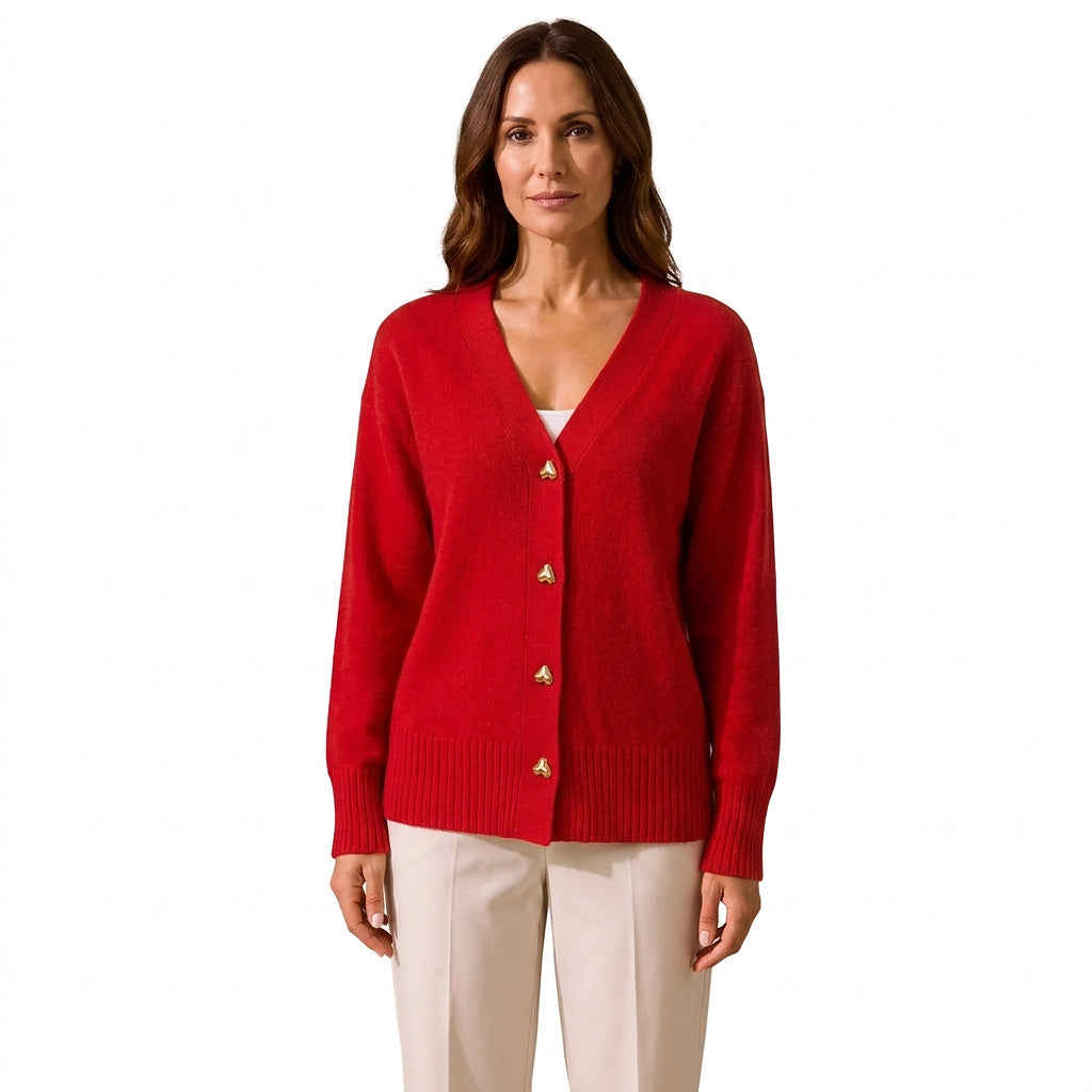 Damen-Strickjacke mit V-Ausschnitt und Herzknöpfen-Cardigans for women-Alpenkind