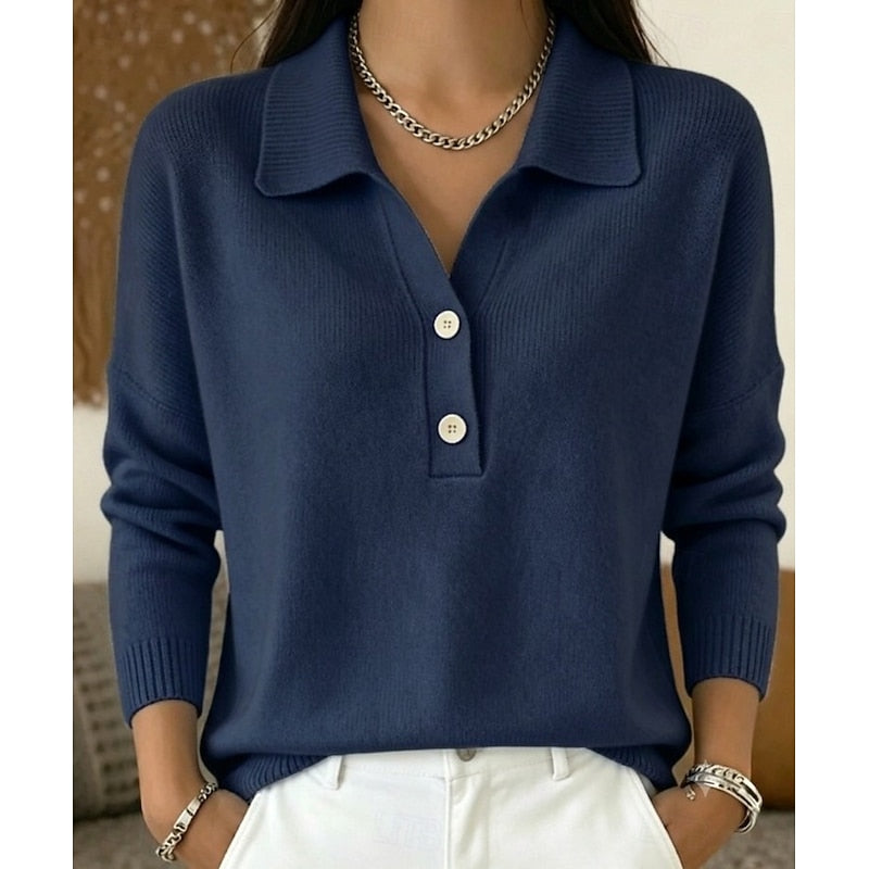 Damen-Strickpullover mit Kragen und Knopfleiste-Sweaters for Women-Alpenkind