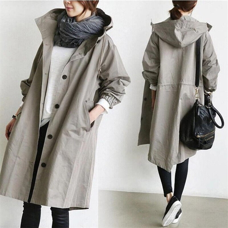 Damen-Trenchcoat mit Kapuze und Knopfleiste-Coats for women-Alpenkind
