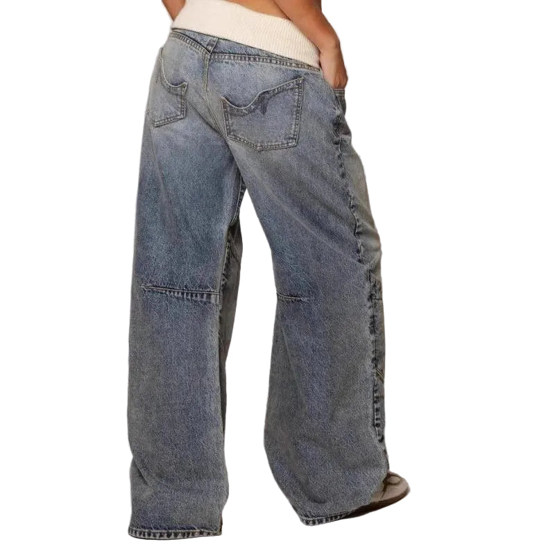 Damen Weit Geschnittene Jeans mit Paneeldesign-Women Pants-Alpenkind