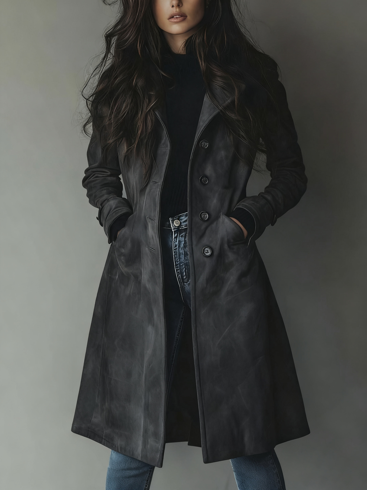 Damen-Wildleder-Trenchcoat mit Knopfleiste-Coats for women-Alpenkind