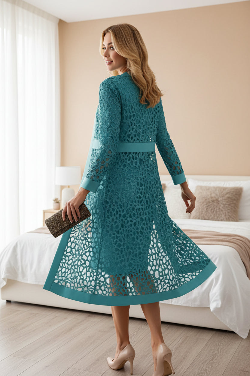 Damen zweiteiliges Kleid-Set mit Spitzen-Überwurf-Sets for women-Alpenkind