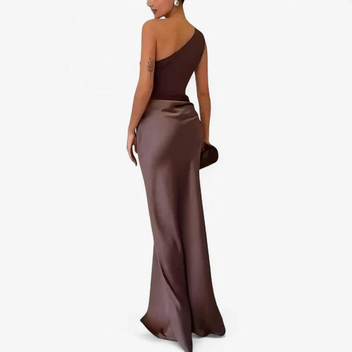 Elegantes Asymmetrisches Damen-Maxikleid – Faltenoptik & Schlanke Silhouette-Women Dress-Alpenkind