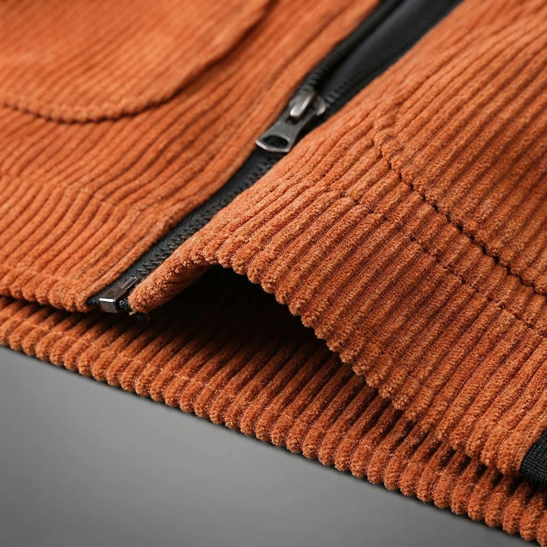 Herren Cordjacke mit Reißverschluss und gerippten Bündchen-Men Jackets-Alpenkind