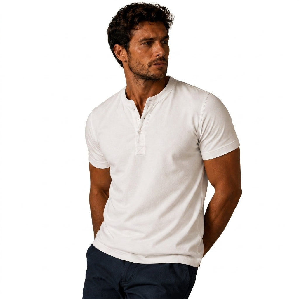 Herren Kurzarm Oberteil mit Drei Knopf Leiste-T-shirt for men-Alpenkind
