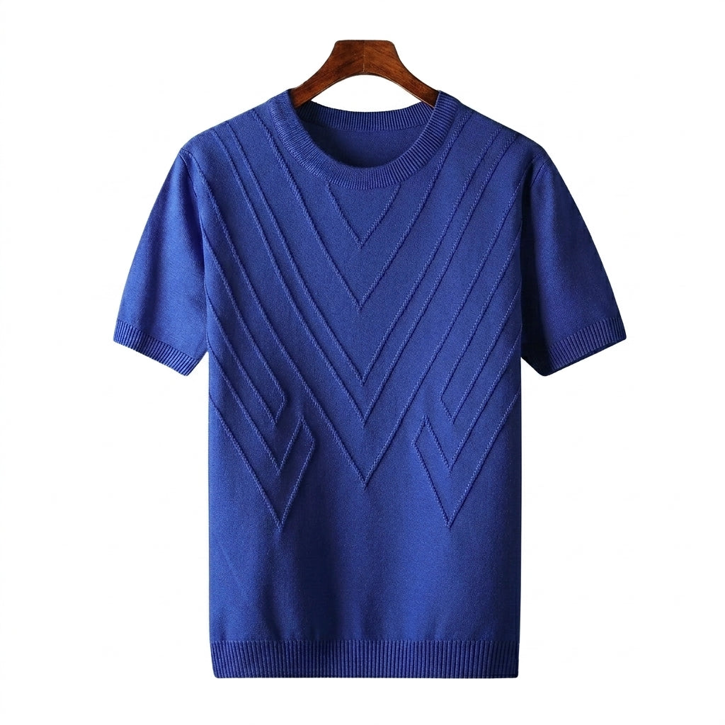 Herren Kurzarm Strickoberteil mit geometrischem V Muster-T-shirt for men-Alpenkind