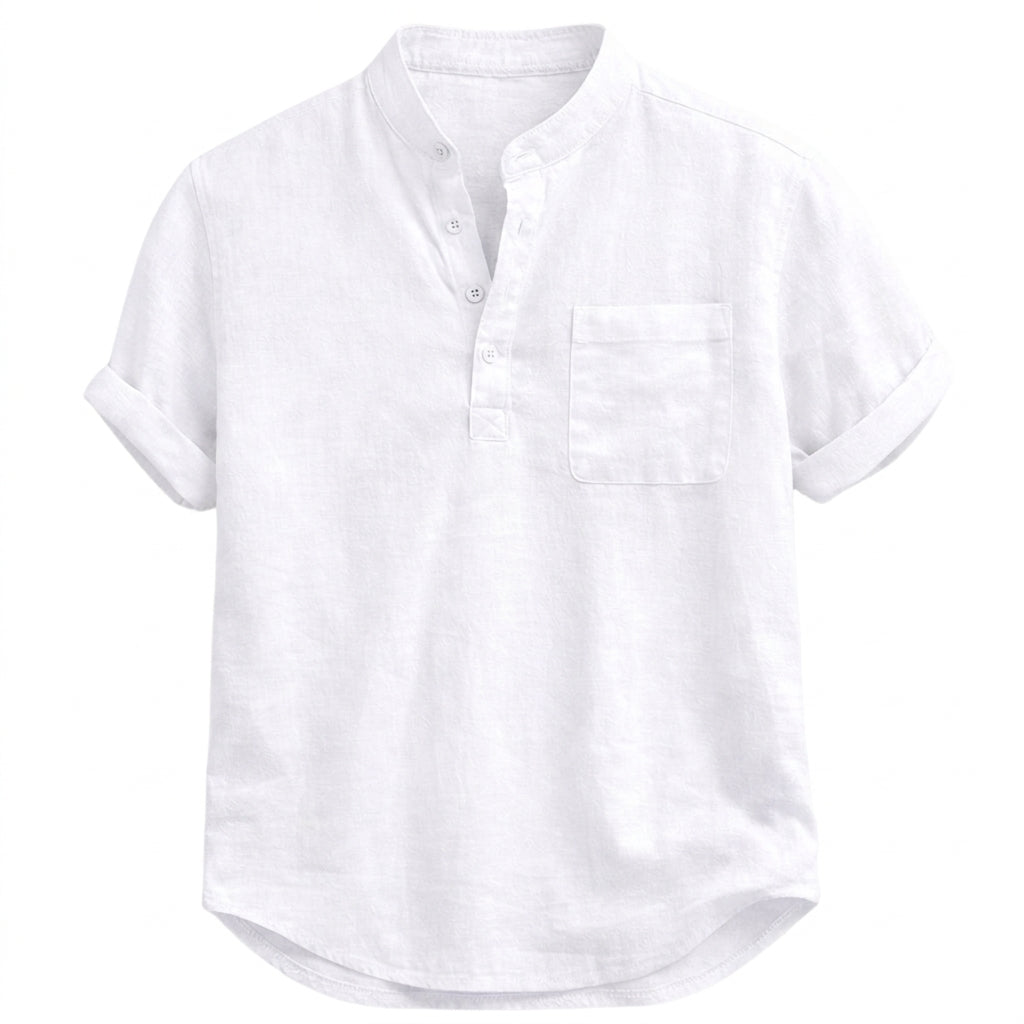 Herren-Kurzarmhemd mit Stehkragen, Knopfleiste und Brusttasche-Shirts for men-Alpenkind
