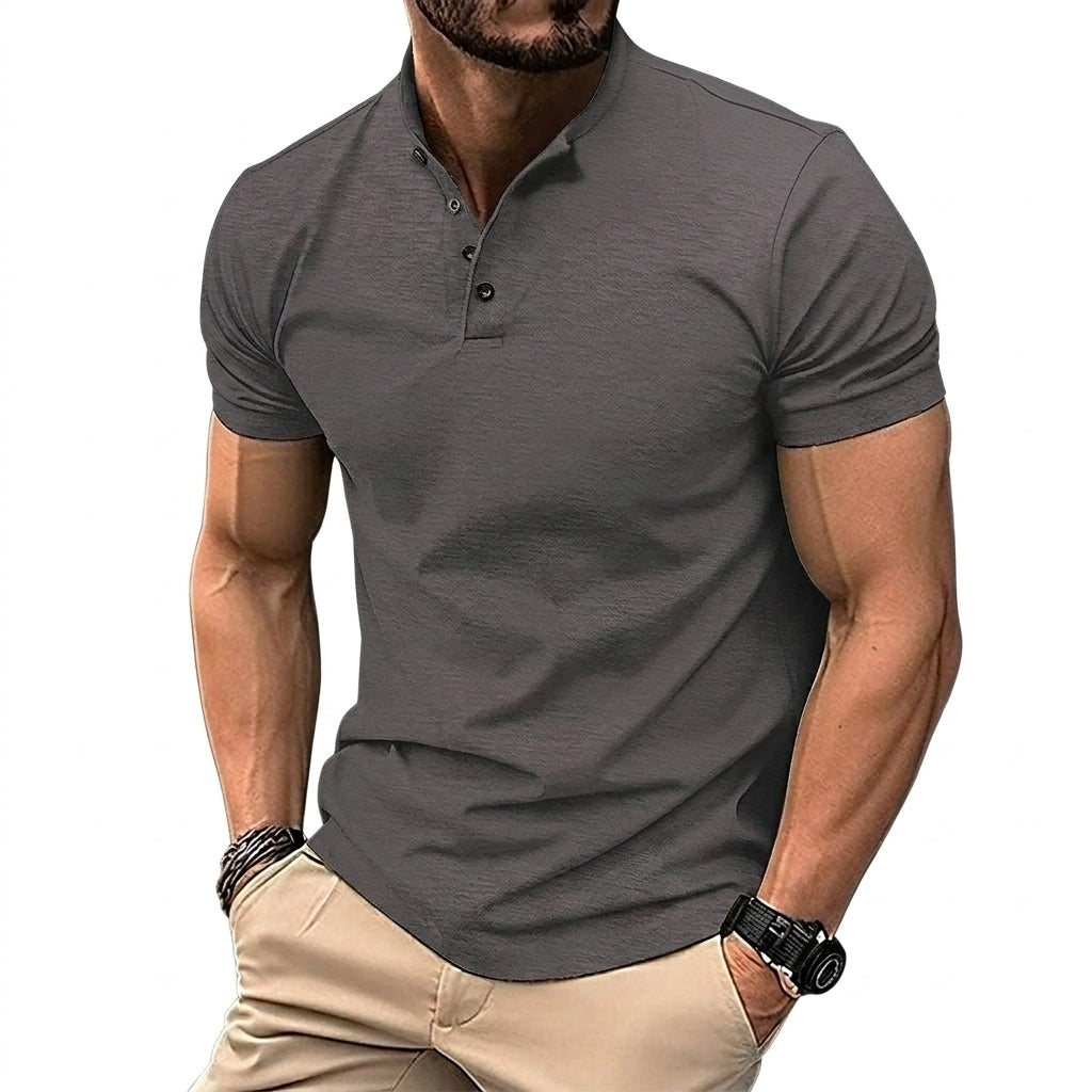 Herren-Kurzarmshirt mit Stehkragen und Knopfleiste-Shirts for men-Alpenkind