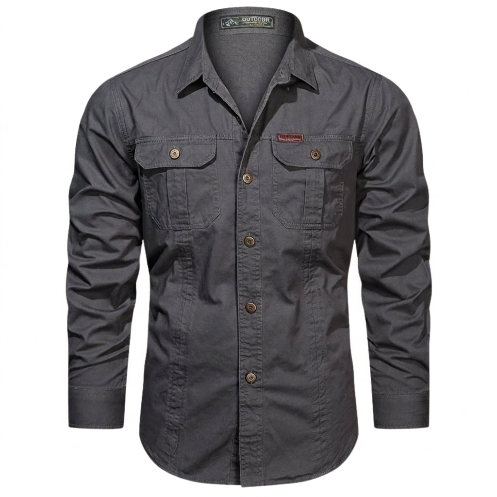 Herren-Langarmhemd mit Knopfleiste und Brusttaschen-Shirts for men-Alpenkind