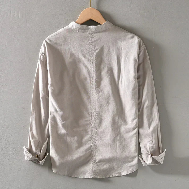 Herren-Leinenhemd mit Stehkragen-Shirts for men-Alpenkind