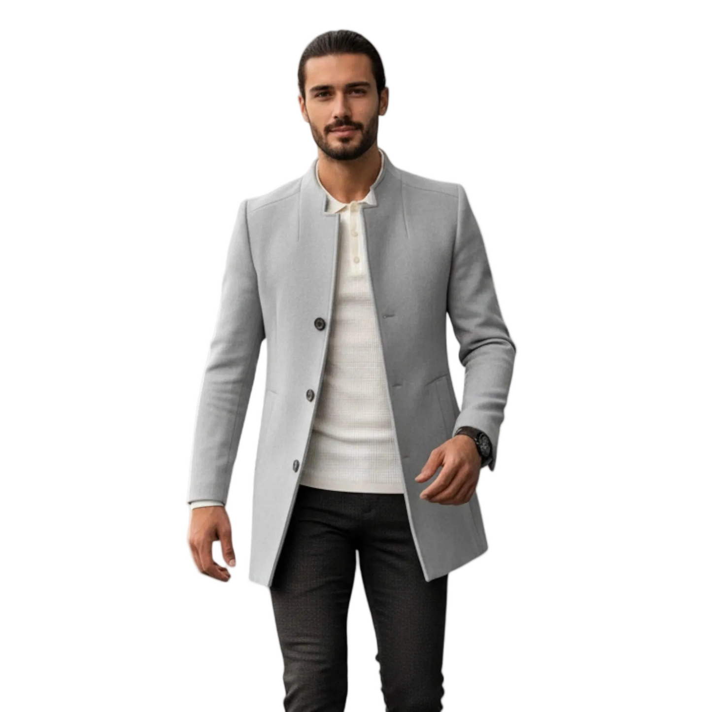 Herren Mantel mit Stehkragen und Knopfverschluss-Men Outerwear-Alpenkind