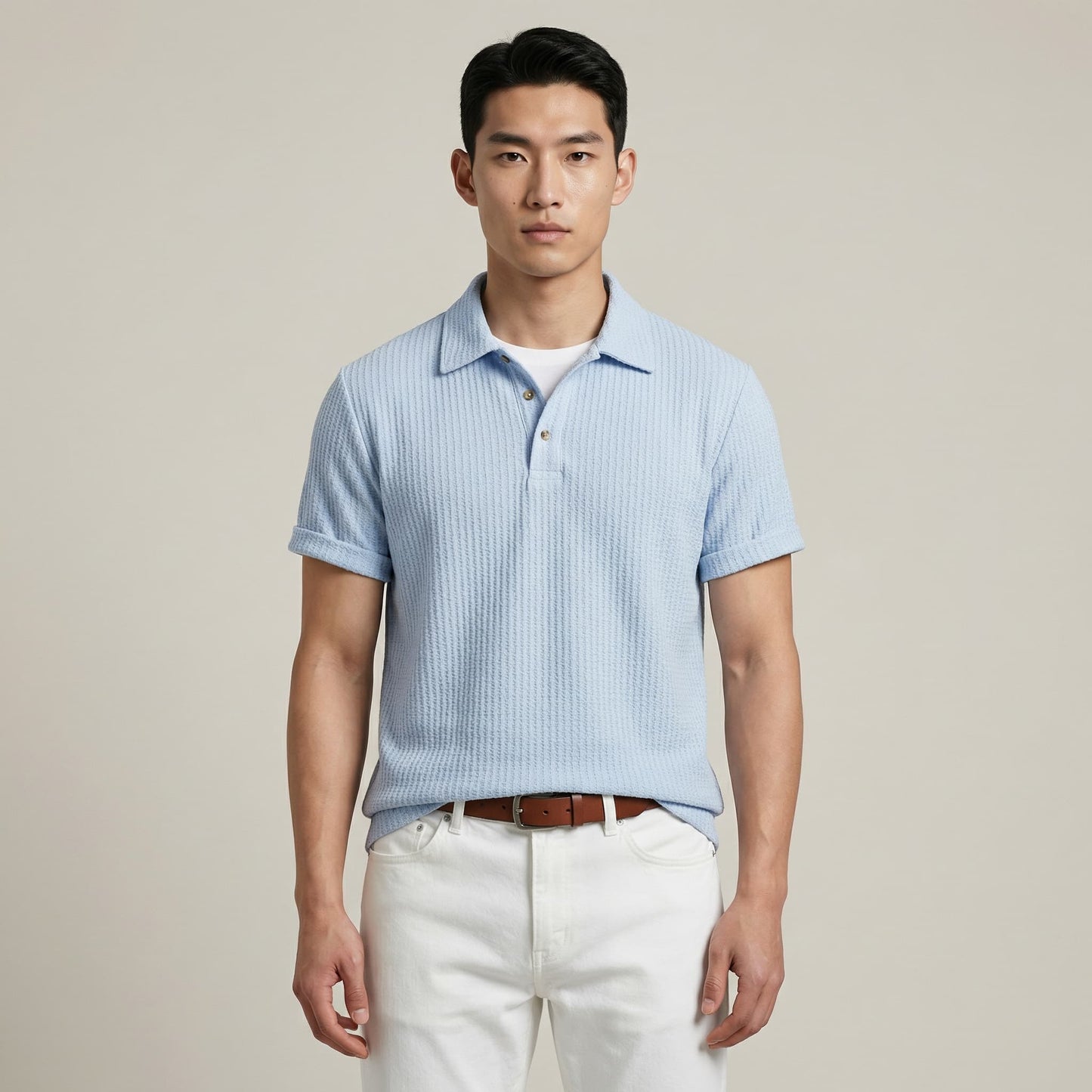 Herren Poloshirt mit Strukturmuster und Knopfleiste-Men's T-shirts-Alpenkind