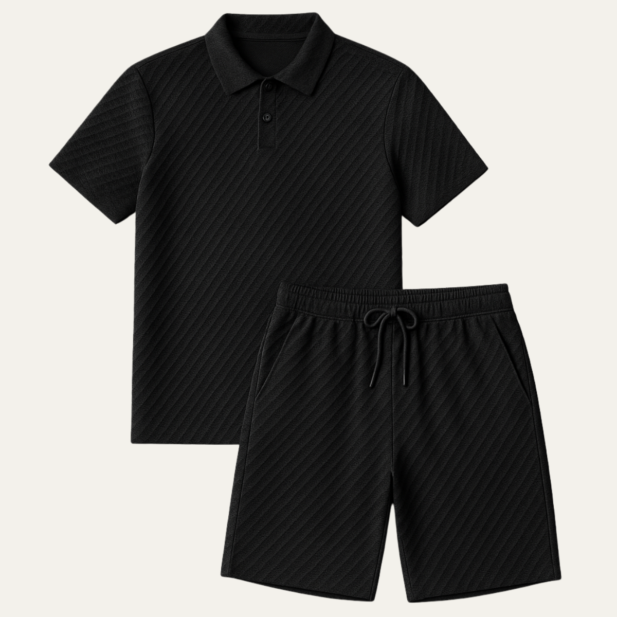 Herren Poloshirt und Shorts Set mit Diagonalem Strukturmuster-Sets for Men-Alpenkind