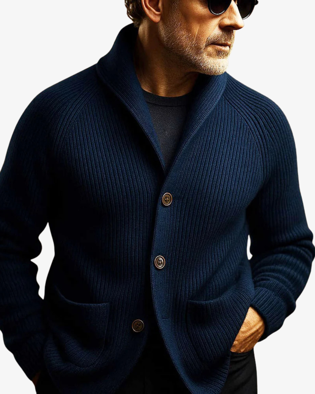 Herren-Strickjacke mit Rippenstruktur und Schalkragen-Cardigan for men-Alpenkind