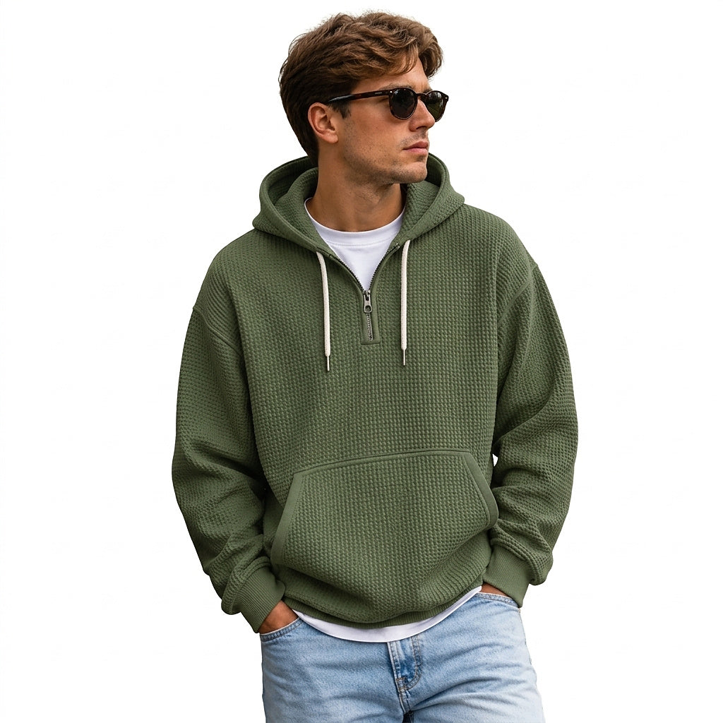 Herren Waffelstrick-Kapuzenpullover mit Viertelreißverschluss-Sweaters for men-Alpenkind