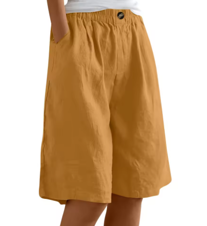 Knielange Damen-Shorts mit elastischem Bund und Knopfleiste-Shorts for women-Alpenkind