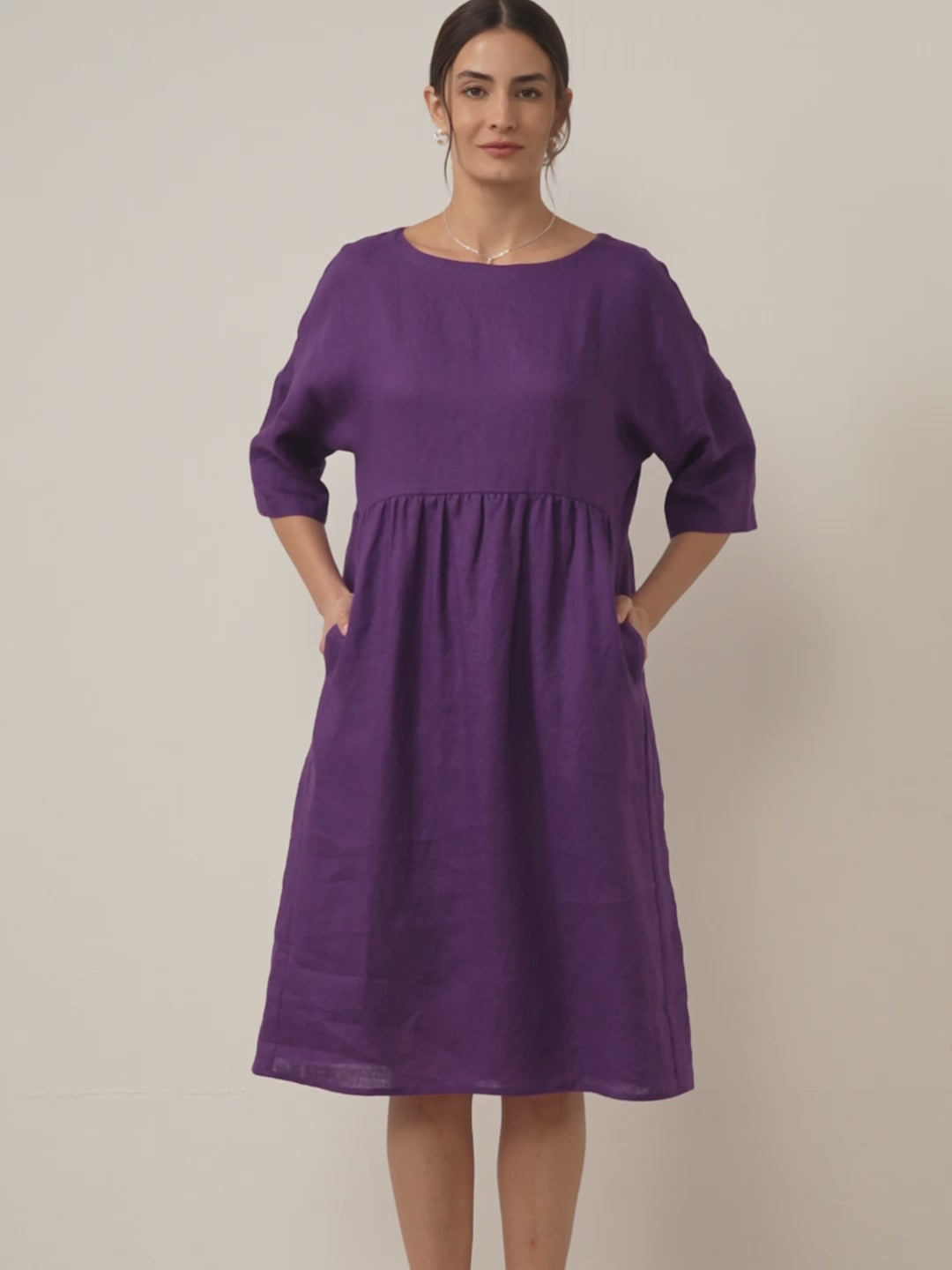 Kurzärmeliges Midi-Leinenkleid für Damen-Midi Dress-Alpenkind