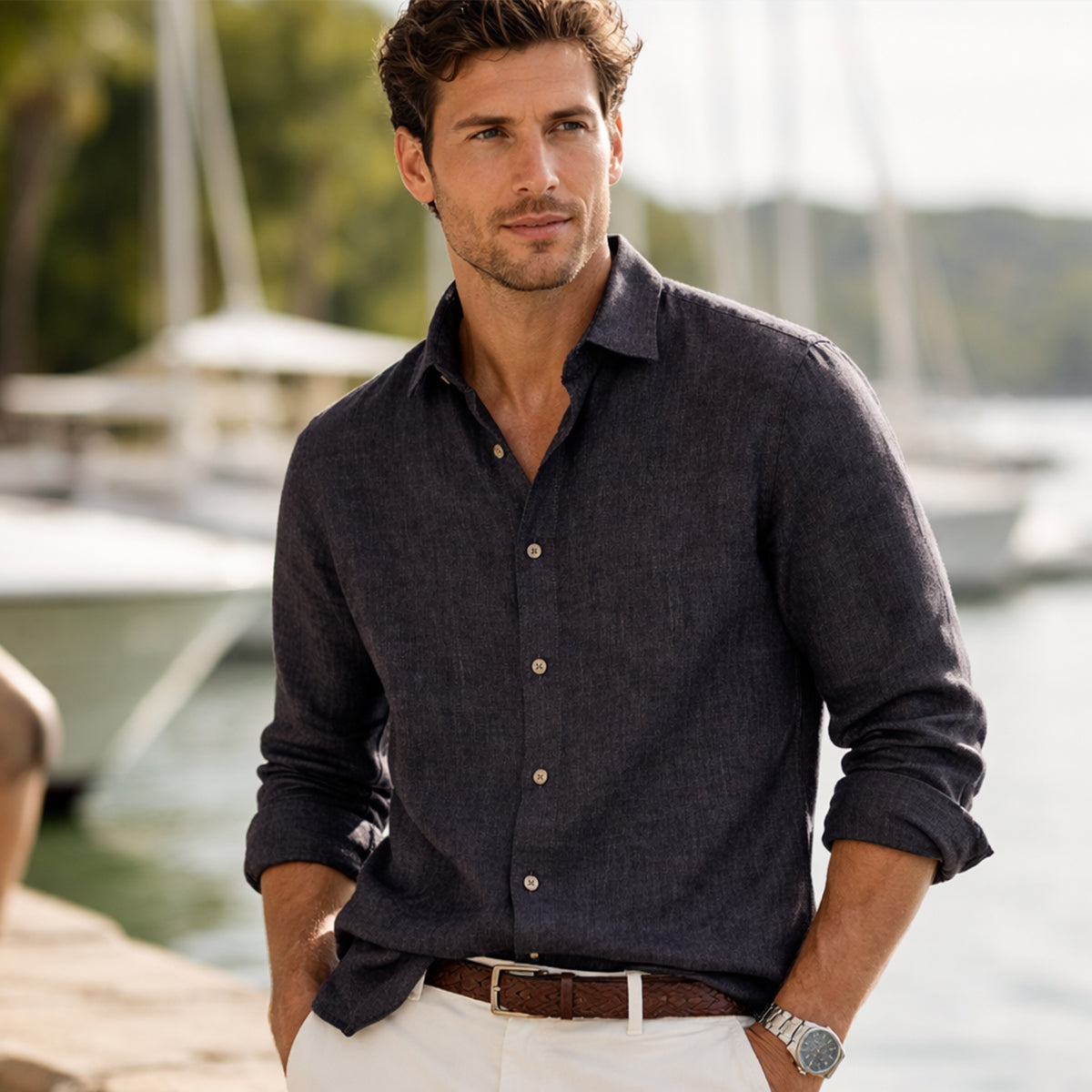 Langärmliges Leinenhemd für Herren-Shirts for men-Alpenkind