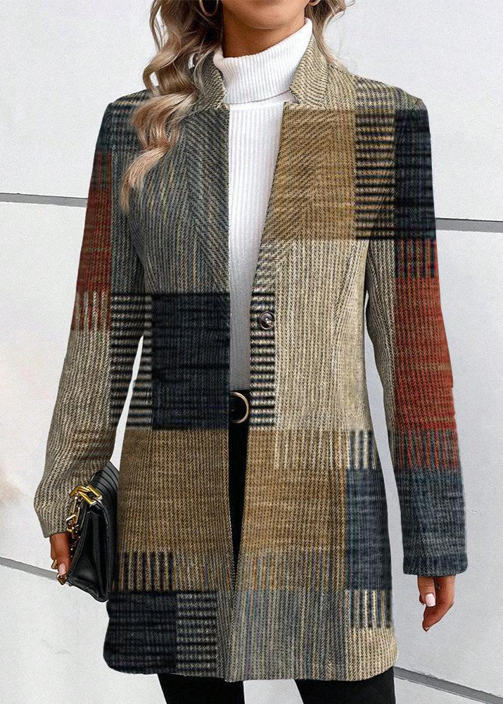 Langer Damen-Blazer im Patchwork-Karomuster-Blazers for women-Alpenkind