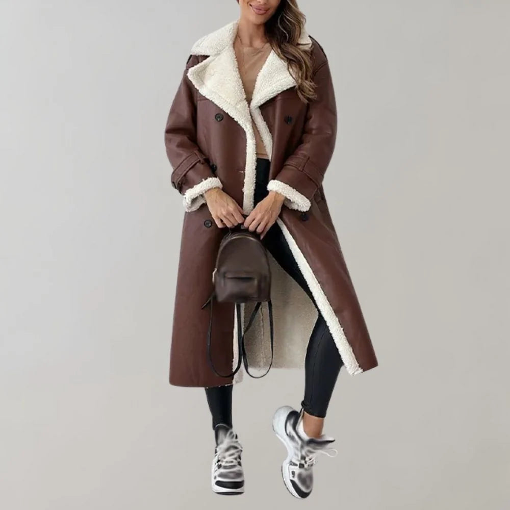 Langer Damenmantel aus Kunstmaterial mit Teddyfutter-Jacket for women-Alpenkind