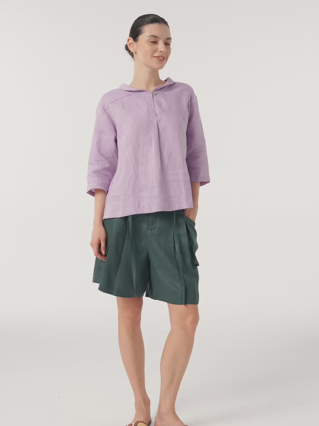 Leinentop für Damen mit Schalkragen und V-Ausschnitt-Tops for women-Alpenkind