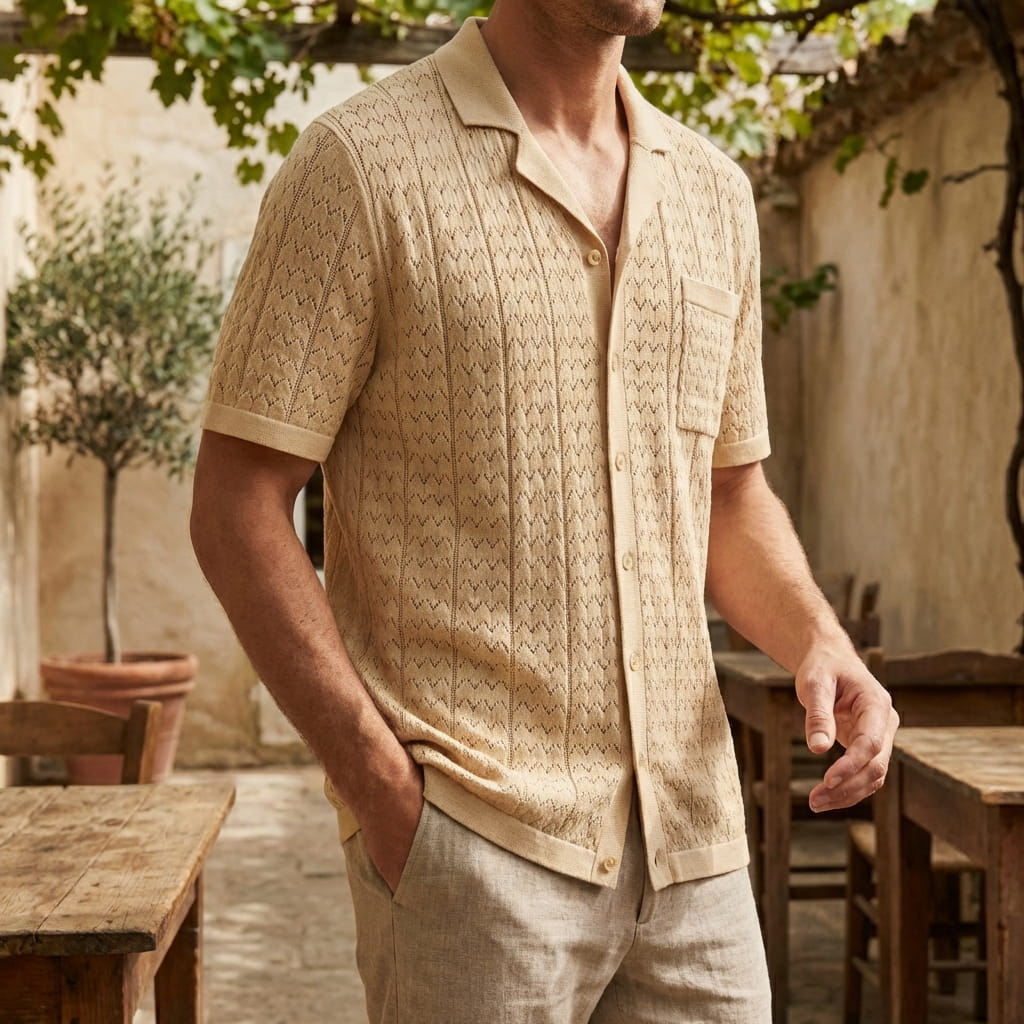 Strukturiertes Kurzarm-Strickpolo für Herren-Shirts for men-Alpenkind