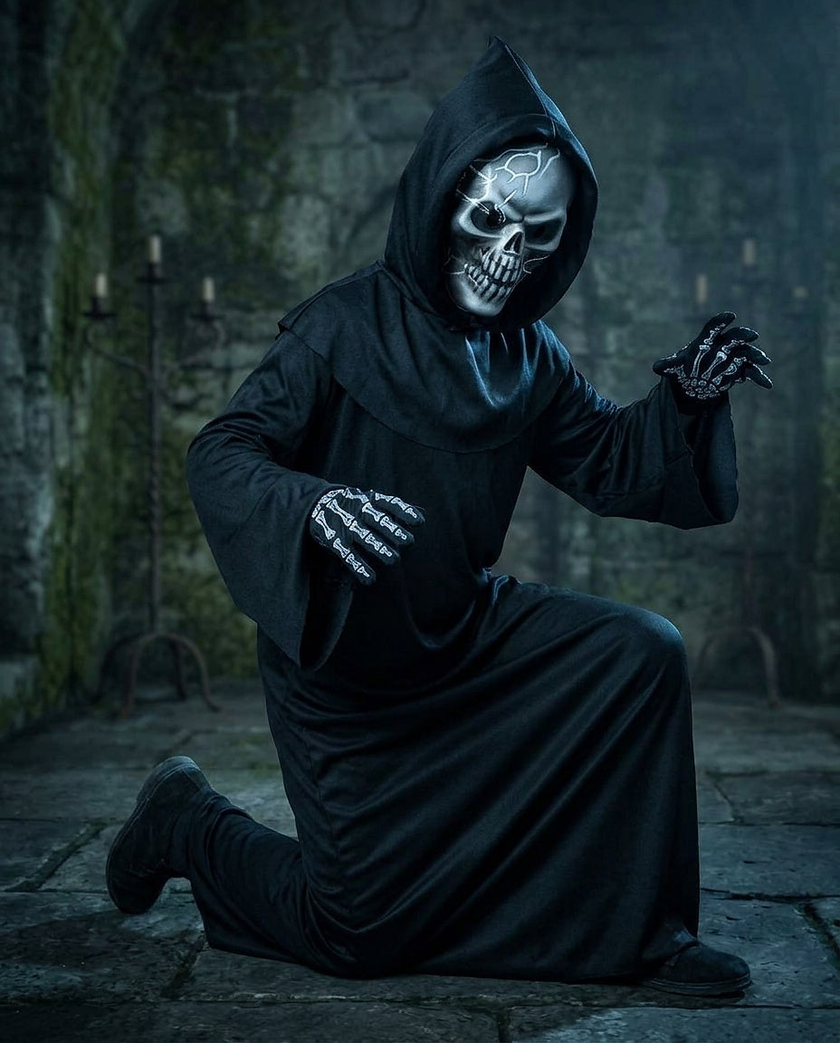 Unisex Sensenmann-Kostüm mit Totenkopfmaske-Halloween-Alpenkind